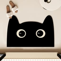 Black Cat Quick-Drying Bath Mats Cute Absorbent Floor Mats for Bathroom Bathtub with Non-slip Rubber Bottom Small Size Foot Pads
