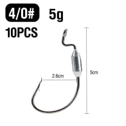10Pcs Weighted Fishing Hooks 1# 1/0# 2/0# 3/0# 4/0# Offset Wide Gap Worm Hooks Bass Swimbait Hooks for Soft Lures