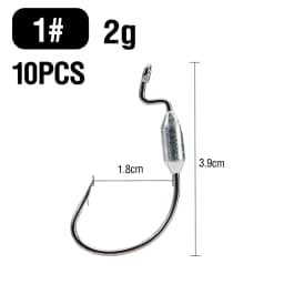 10Pcs Weighted Fishing Hooks 1# 1/0# 2/0# 3/0# 4/0# Offset Wide Gap Worm Hooks Bass Swimbait Hooks for Soft Lures