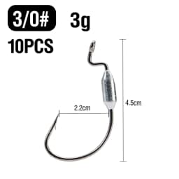 10Pcs Weighted Fishing Hooks 1# 1/0# 2/0# 3/0# 4/0# Offset Wide Gap Worm Hooks Bass Swimbait Hooks for Soft Lures