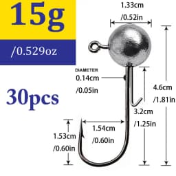 30pcs/lot 1g-20g jig fishing hooks with auxiliary hook, jig head and soft worm fishing hooks for various weights of freshwate