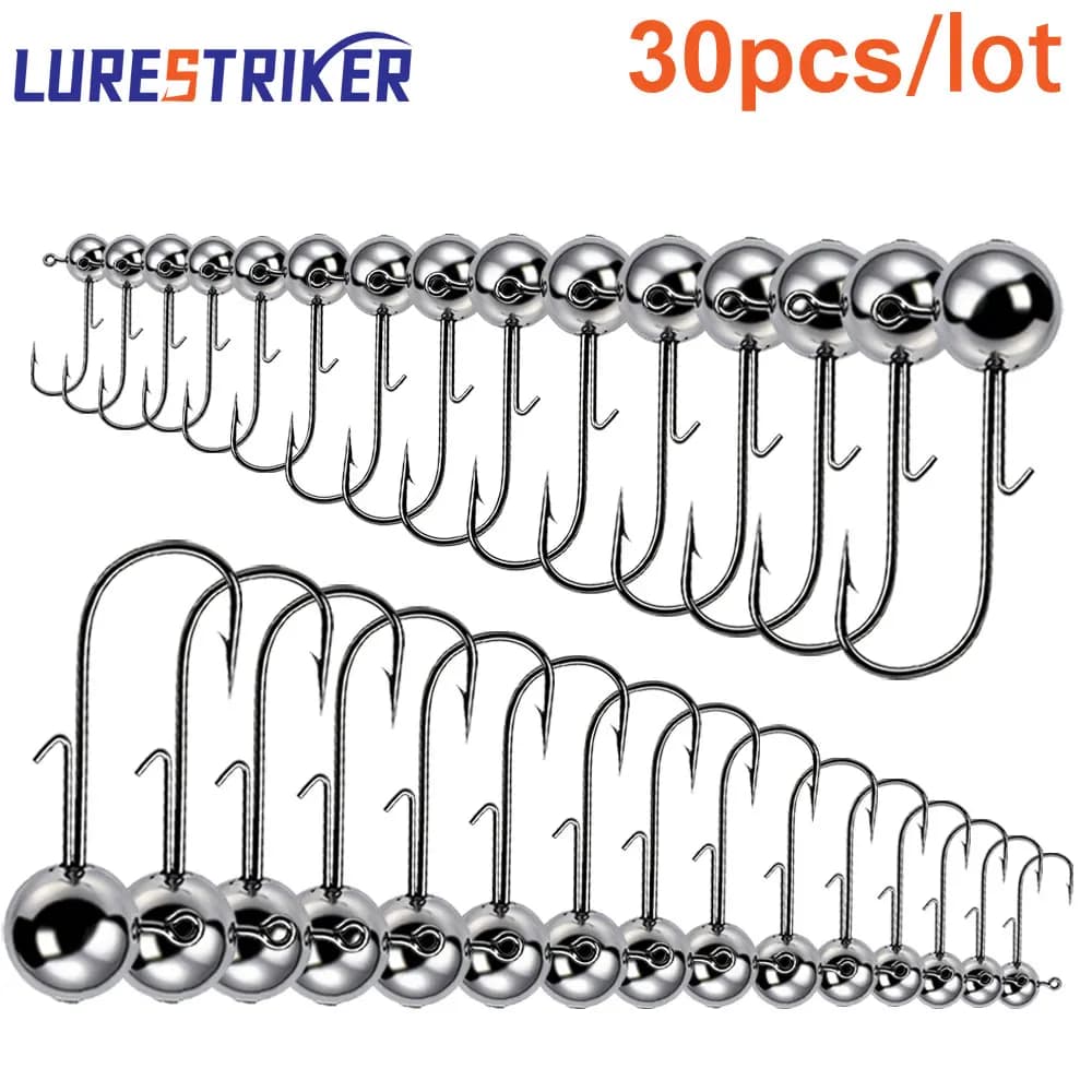 30pcs/lot 1g-20g jig fishing hooks with auxiliary hook, jig head and soft worm fishing hooks for various weights of freshwate