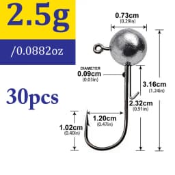 30pcs/lot 1g-20g jig fishing hooks with auxiliary hook, jig head and soft worm fishing hooks for various weights of freshwate