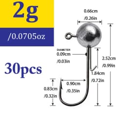 30pcs/lot 1g-20g jig fishing hooks with auxiliary hook, jig head and soft worm fishing hooks for various weights of freshwate