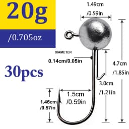 30pcs/lot 1g-20g jig fishing hooks with auxiliary hook, jig head and soft worm fishing hooks for various weights of freshwate