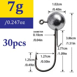 30pcs/lot 1g-20g jig fishing hooks with auxiliary hook, jig head and soft worm fishing hooks for various weights of freshwate