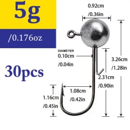 30pcs/lot 1g-20g jig fishing hooks with auxiliary hook, jig head and soft worm fishing hooks for various weights of freshwate