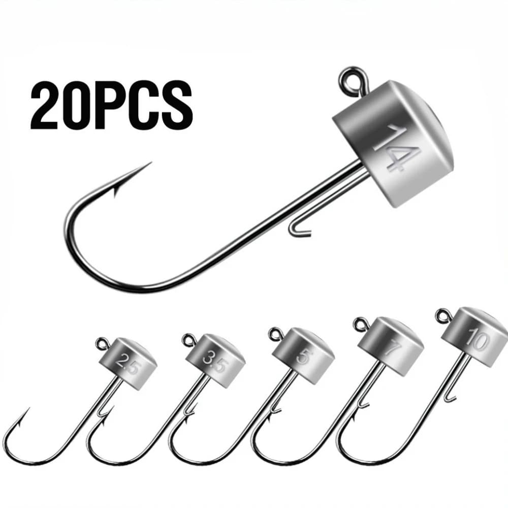 20pcs Ned Rig Jig Heads Fishing Hooks Mushroom Head Hooks 2.5-14g High Carbon Steel Fishing Tackle for Soft Plastic Baits