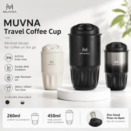 MUVNA Coffee Insulated Cup 260ML/450ML Outdoor Portable Ice Cup Travel Coffee Mug Spill Proof With Lid Car Thermos Cup White