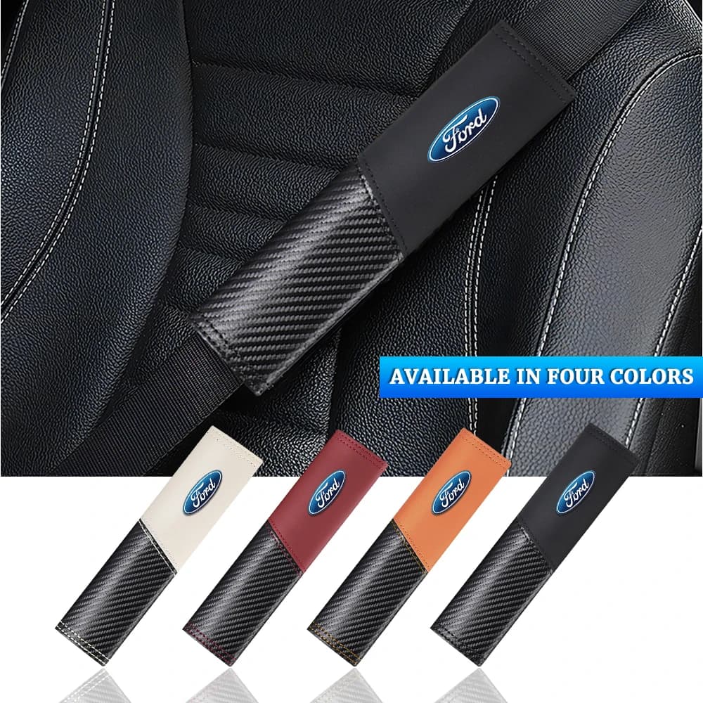 2pcs Seat Belt Covers Car Safety Belts Cover Auto Accessories For Ford Mustang Foose Explorer Mondeo Shelby Fiesta Focus Fusion