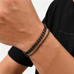2pcs Cuban Chain Bracelet for Men Boys,Waterproof Stainless Steel Silver Color Chain Wristband,Stylish Fahter's Day Gift