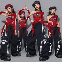 Girls Hip Hop Off Shoulder Crop Top puff Skirts Cargo Pants Child Streetwear Girl Group Costumes Kids K-pop Dance Clothes Sets