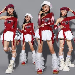 Girls Hip Hop Off Shoulder Crop Top puff Skirts Cargo Pants Child Streetwear Girl Group Costumes Kids K-pop Dance Clothes Sets