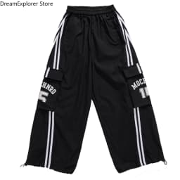 Girls Hip Hop Off Shoulder Crop Top puff Skirts Cargo Pants Child Streetwear Girl Group Costumes Kids K-pop Dance Clothes Sets