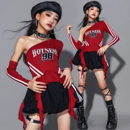 Girls Hip Hop Off Shoulder Crop Top puff Skirts Cargo Pants Child Streetwear Girl Group Costumes Kids K-pop Dance Clothes Sets