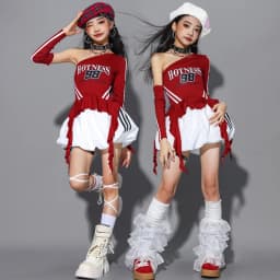Girls Hip Hop Off Shoulder Crop Top puff Skirts Cargo Pants Child Streetwear Girl Group Costumes Kids K-pop Dance Clothes Sets