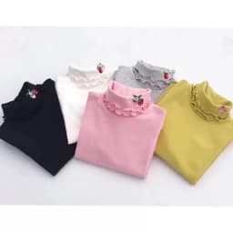 Girls Spring Autumn Turtleneck Embroidery Flower Long Sleeve T-shirt Baby Kids Children Tee