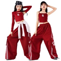 Girls K-pop Crop Top Joggers Cargo Pants Children Hip Hop Streetwear Girl Group Clothes Sets Kids Street Dance Jazz Costumes