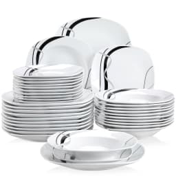 VEWEET FIONA 18/36-Piece Porcelain Ceramic Black Line Kitchen Tableware Dishes Plate Set with Dinner Plate,Dessert,Soup Plate