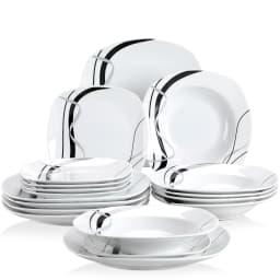 VEWEET FIONA 18/36-Piece Porcelain Ceramic Black Line Kitchen Tableware Dishes Plate Set with Dinner Plate,Dessert,Soup Plate