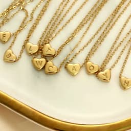 E.B.belle Minimalist Small Love Initial Necklace Jewelry Stainless Steel 18k Gold Plated Mini Heart Letter Pendant Necklace