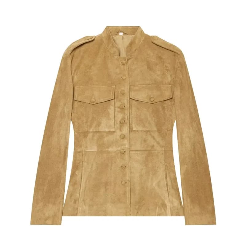 Women's Winter Jacket with Shoulder Tabs New 2026 High Neck Button Pocket Slim Women's Leather Jacket Female Chic Tops