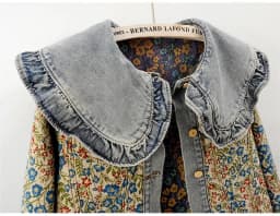 Spring Autumn Jacquard Embroidery Denim Jacket Women Loose Short Cowboy Outerwear Casual Peter Pan Collar Jeans Jacket Female