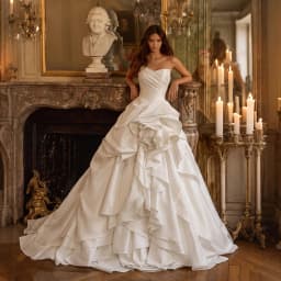 Sharon Said Luxury Satin Ball Gown Wedding Dress Draped Bodice Ruffled Layered Skirt Sweep Train Modern Bridal Gown SW628 Custom