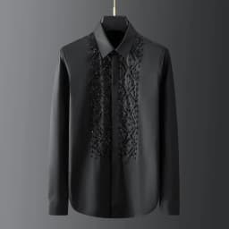 Luxury Handmade Beaded Men's Shirt Long Sleeve Slim Casual Business Dress Shirts Social Party Banquet Stage Star Men Clothing