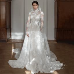 Wedding Dress Customized High Neck Long Sleeves Beading Sequined Lace Applique Court Train A Line Woman Bride Bridal Gown