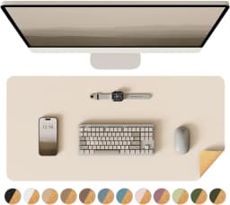 Double-Sided Desk Pad, Leather Desk Mat, Eco Cork Desk Pad Protector, Large Mouse Pad Waterproof Desk Writing Pad for Office