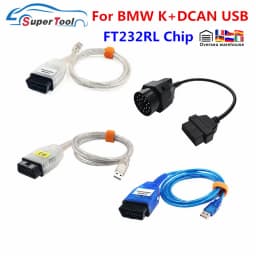 For BMW K+DCAN With FT232RL Diagnostic Cables Connectors For BMW 20Pin OBD2 Extension Cable To 16Pin IN-PA K DCAN Switch USB