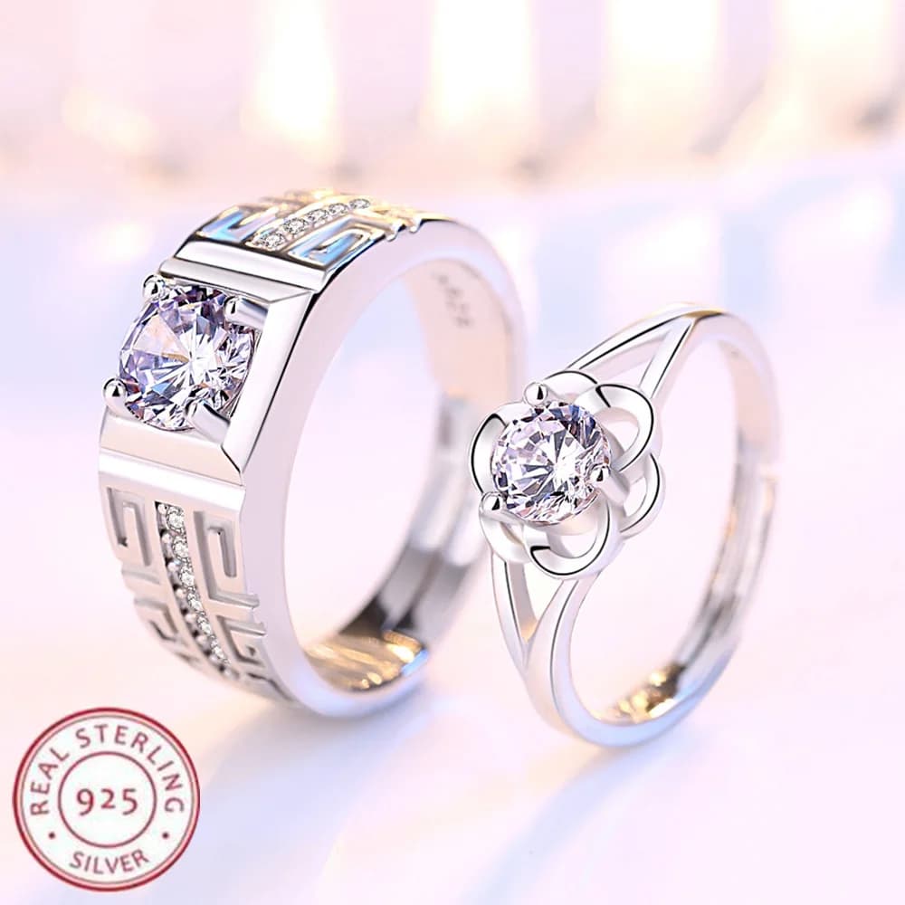 2PCS Couple Ring 925 Sterling Silver AAA Zircon for Women and Men Sweet Wedding Fine Jewelry Accessories Party Gift