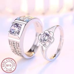 2PCS Couple Ring 925 Sterling Silver AAA Zircon for Women and Men Sweet Wedding Fine Jewelry Accessories Party Gift