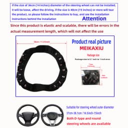 14.5-15inch Blingbling Fabric Elastic Hubless Steering Wheel Cover with Glittering Bow Automotive Supplies