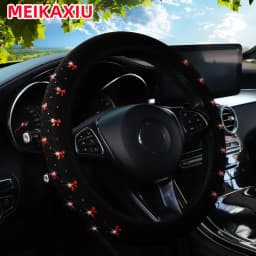 14.5-15inch Blingbling Fabric Elastic Hubless Steering Wheel Cover with Glittering Bow Automotive Supplies