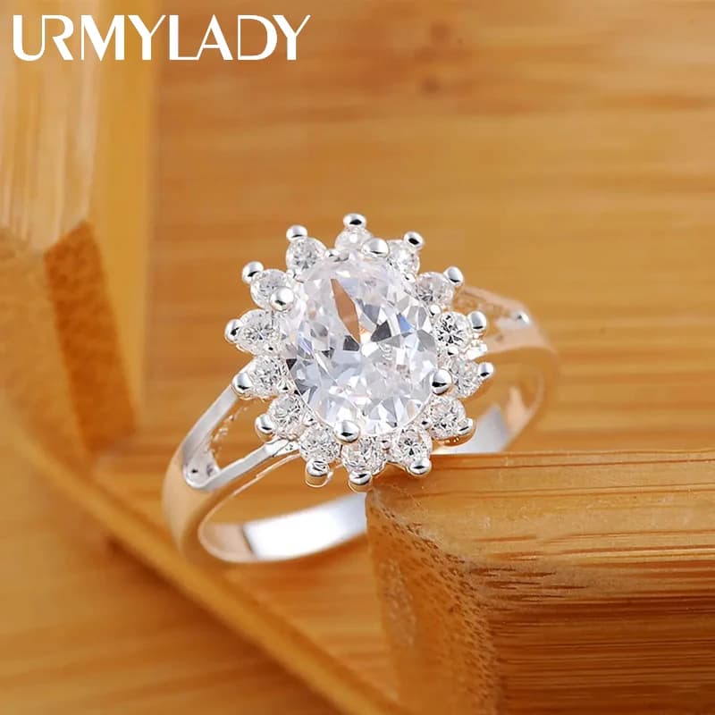 Popular Brands 925 Sterling Silver Crystal Flower Moissanite Diamond Rings for Women Fashion Wedding Party Gifts Jewelry