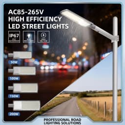Swiatla LED Street Light AC85-265V, IP67 Waterproof Hardwired Commercial Security Floodlight, 50W 100W 150W 200W Super Bright 6500K Daylight Roadway Lamp for Parking Lot, Garden, Yard, Pole & Wall Mount
