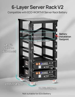 ECO-WORTHY RACK6 V2, 6-Layer Server Rack with 600A Busbar, Compatible with All ECO-WORTHY Rack Battery Versions