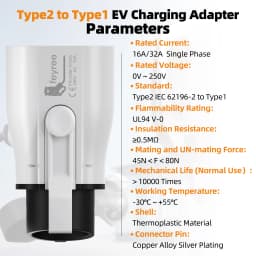 Feyree Type 2 to Type 1 Adapter IEC 62196-2 to J1772 EV Charger Adapter for Electric Vehicle Charging 16A 32A Single Phase