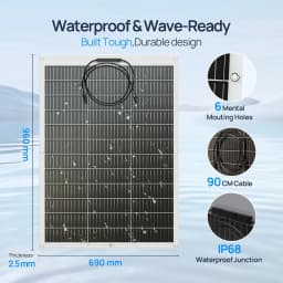 ECO-WORTHY 130 Watt 12BB Flexible Solar Panels,23.5% High-Efficiency Waterproof Monocrystalline Lightweight Solar Panel for RV