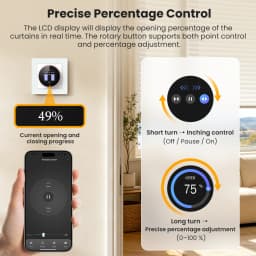 AVATTO WiFi Smart Knob Curtain Switch,Precise Percentage Control,With Ambient Light Ring,Support Tuya Alexa Google Home Alice