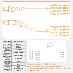 Feyree TS-NACS Socket Electric Car Charger EV Charger for Tesla Plug 16A 32A 40A 50A Current Electric Car Side for Model 3 X Y S