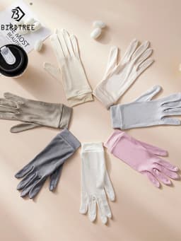 Birdtree, Women 100%Real Silk Knitted Gloves, Women's Sunproof Sleeping Glove, 2025 Fashion Casual Anti-sunburn Glove A48565QM