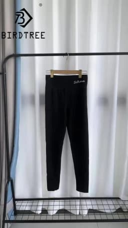 Birdtree, Cashmere Velvet Blend Warm Pants, For Women Plush Thickened lengthened High Waisted Pants With A Bottom Layer B30682QC