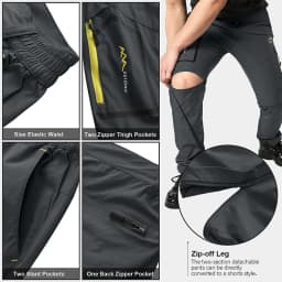 TRVLWEGO Mens Hiking Convertible Pants Waterproof Lightweight Quick Dry Zip Off Fishing Travel Safari Outdoor Cargo Work Trouser