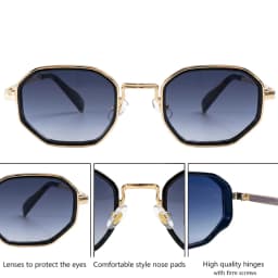 Steampunk Vintage Polygon Sunglasses Men 2026 Luxury Designer Geometric Metal Frame Retro Sun Glasses Gradient Trendy Eyewear