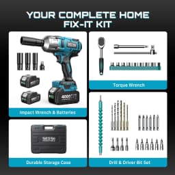 SEESII WH860 1300N.m 3-in-1 Impact Wrench & Cordless Drill & Screwdriver 1/2 Inch Brushless Motor Electric Impact Gun Kit Repair Tools With 2x4000mah Batteries LED Light For Car Truck Home DIY