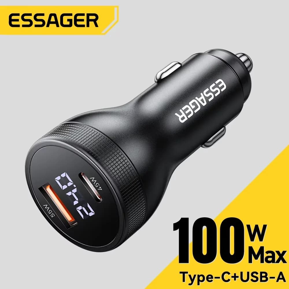 Essager 100W Car Charger USB C Quick Charge PD 45W for iPhone 15 Pro 14 Xiaomi Poco Samsung Galaxy S24 Fast Charger Charging