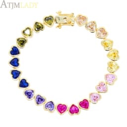 2025 New Fashion Gold Color Colorful Rainbow Bracelet 5A Cubic Zirconia CZ Enamel Geometric Tennis Chain Bangle Women Jewelry
